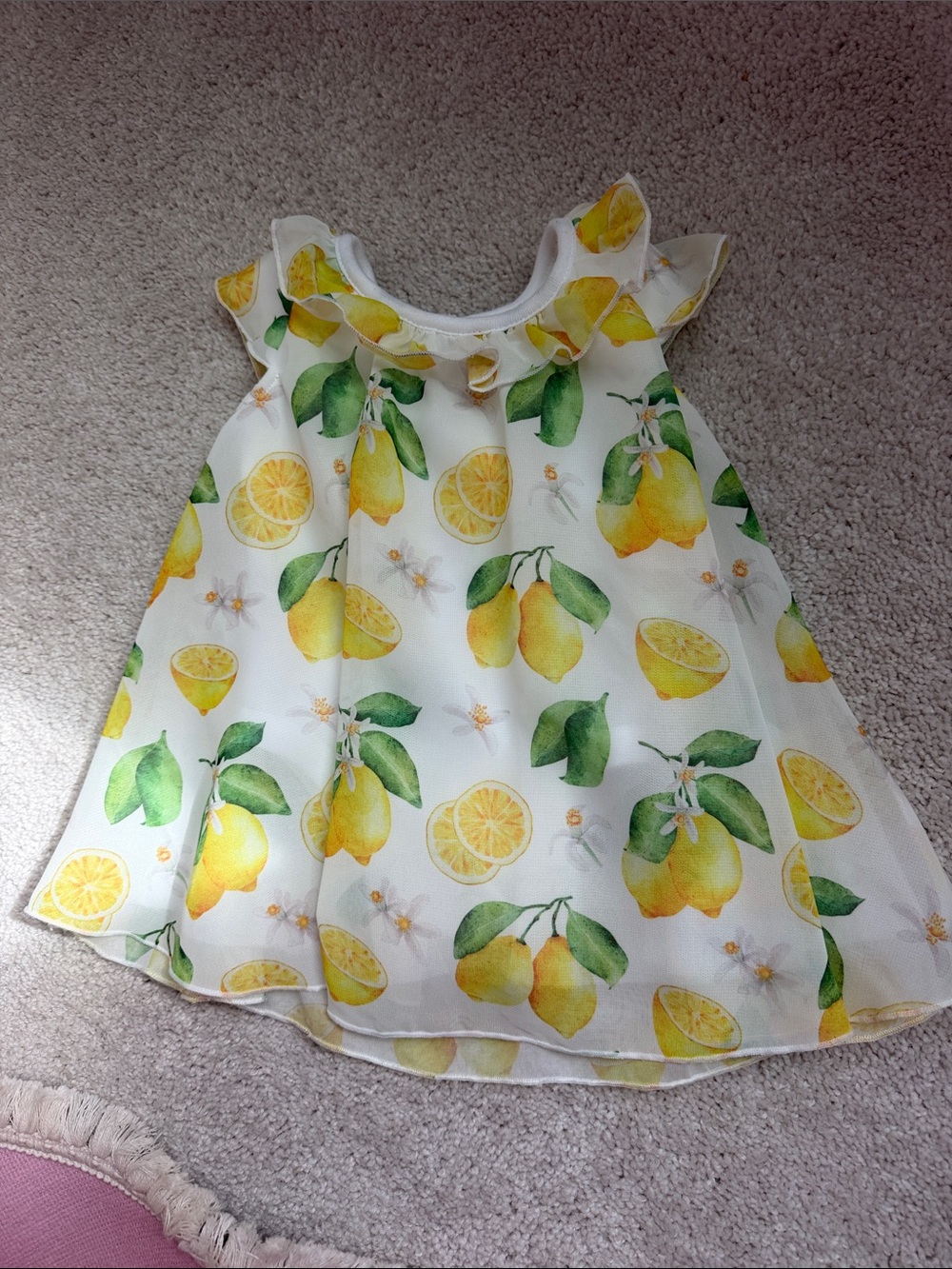 Baby Starters White Dress with Yellow Lemon & Green Leaf Print
